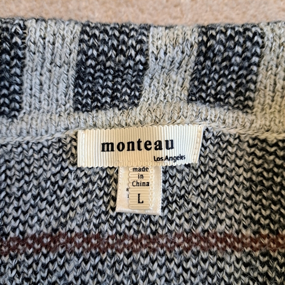 Monteau Sweater Coat Plaid Women's Size Large Grey Brown Cozy Fall Classic - Picture 6 of 9